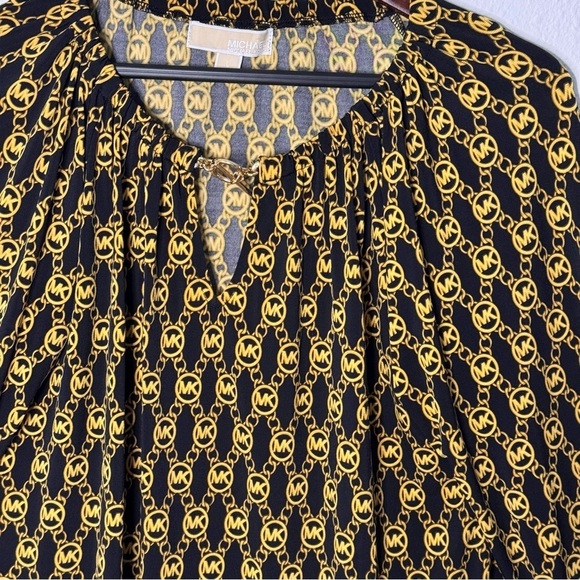 Michael Kors logo monogram black gold stretch tunic blouse top size L - Picture 4 of 10